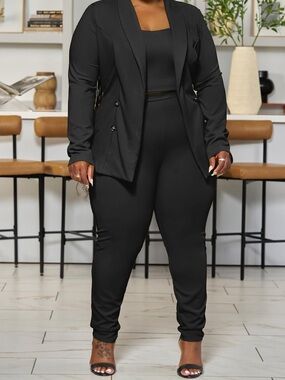 Plus Size Black Tailored Blazer & Jogger Set